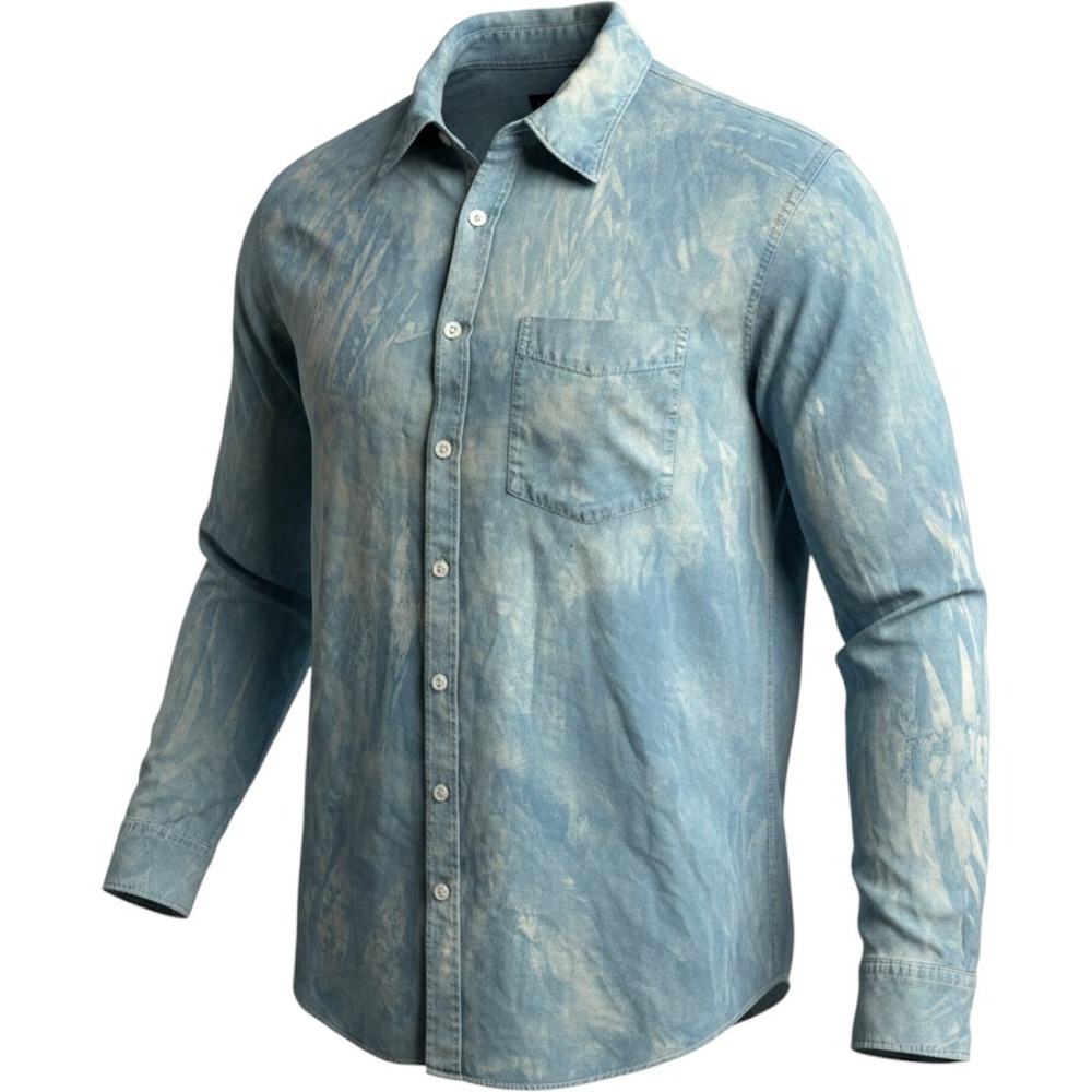 Perry Ellis Portfolio Blue Acid Wash Button Down Shirt 17.5 34/35 Soft Rayon?